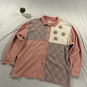Aileen Pink Patchwork Shirt Button Up Long Sleeve Size L